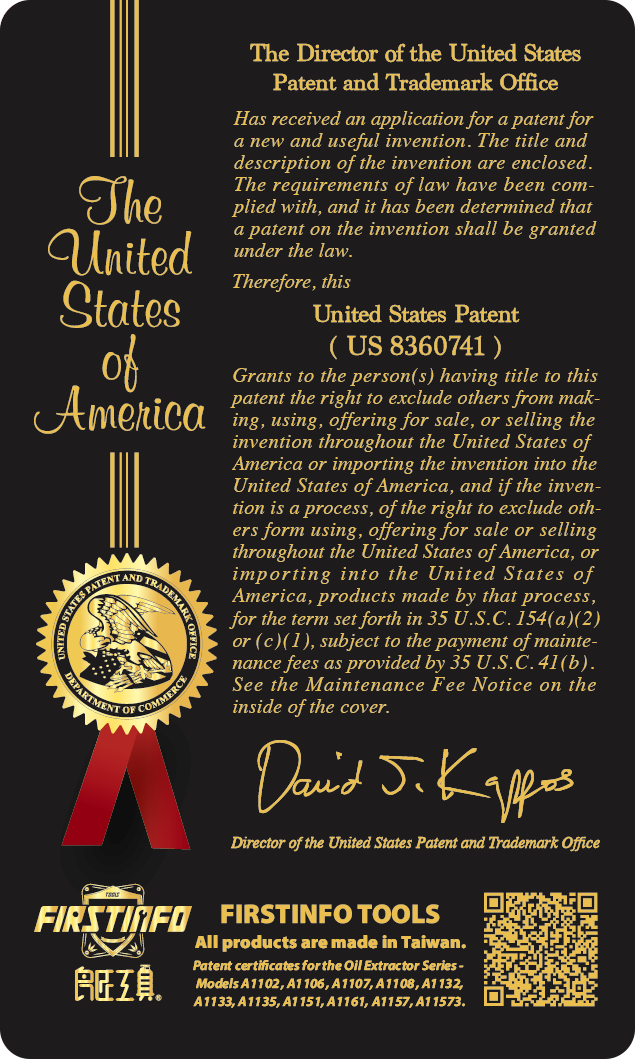 US Patent 8,360,741 Certificate
