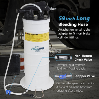 6L Pneumatic Oil Extractor Pump for Automobile Fluids Vacuum Evacuation + 59 Inch One Way Check Valve Brake Bleeder Hose
