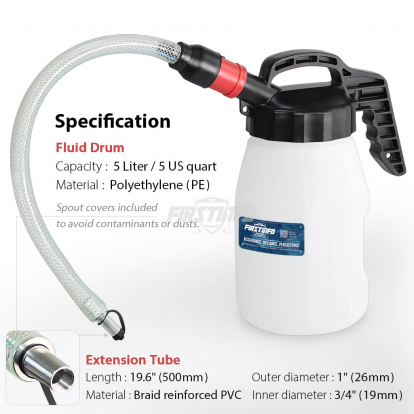 A1126R Fluid Drum with Pour Spout, 500mm Extension Tube, 5-Liter of Capacity