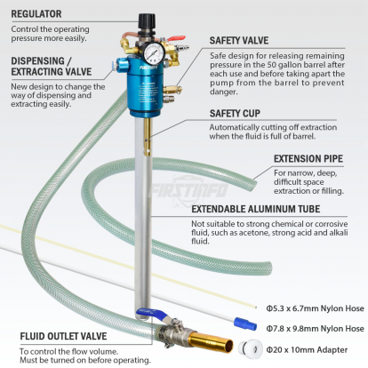 High Flow Pneumatic Oil & Liquid Extractor & Dispenser (for 50 Gallon Tank)