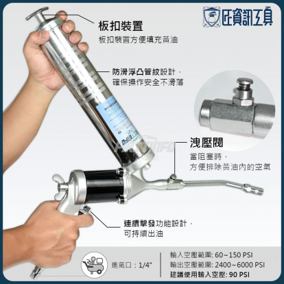 連續擊發氣動黃油槍(360度旋轉手柄)
