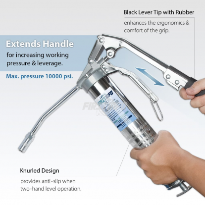 Manual Grease Gun with Two-Way Operated Pistol Grip/Lever Action, Applicable to 14 Ounce Cartridges or 400 c.c. Bulk, Heavy Duty Steel Construction for Lubricating