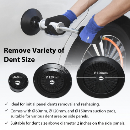 Pneumatic Auto Body Dent Puller/Air Suction Vacuum Slide Hammer Paintless Dent Repair Remover with 10 pcs Glue Tabs & Hot Glue Kit