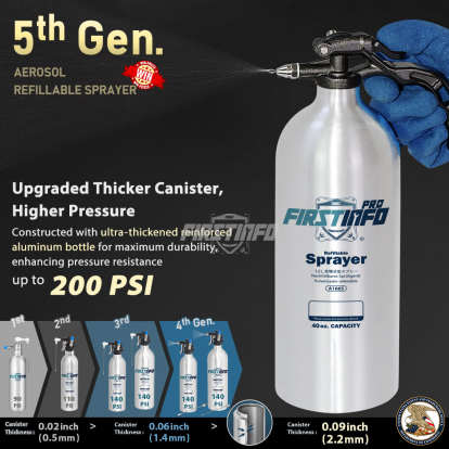 A1665 40 oz Aluminum Refillable Non-Aerosol Spray Can, 200 PSI A1665 40 oz Aluminum Refillable Non-Aerosol Spray Can, 200 PSI