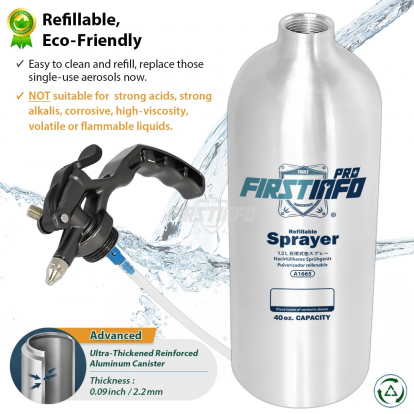 A1665 40 oz Aluminum Refillable Non-Aerosol Spray Can, 200 PSI A1665 40 oz Aluminum Refillable Non-Aerosol Spray Can, 200 PSI