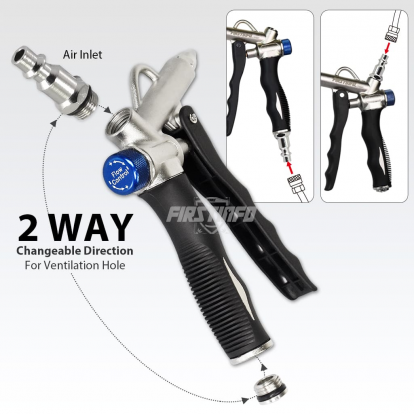 2-Way Air Blow Gun with Adjustable Air Flow and Extended Nozzle & Extra Shortest Nozzle