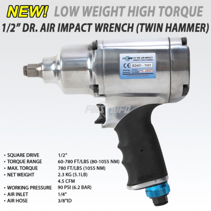 1/2" 700 ft/lbs 8 Selection Heavy Duty Dr. Air / Pneumatic Aluminum Impact Wrench