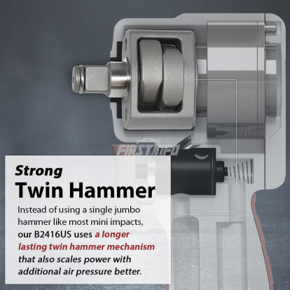 1/2" Twin Hammer Mini Air Impact Wrench- Vacuum Uptake Design, Lightweight, 4-Mode Control, 500ft-lbs