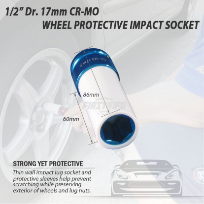 1/2-Inch Impact Drive Lug Nut 17 mm CR-MO Deep Wheel Protector Impact Socket