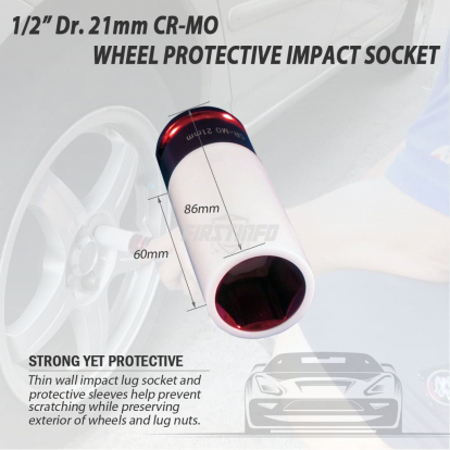 1/2-Inch Impact Drive Lug Nut 21 mm CR-MO Deep Wheel Protector Impact Socket