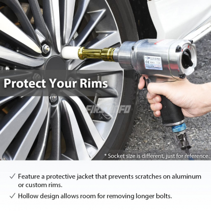 1/2-Inch Impact Drive Lug Nut Socket 17mm CR-MO Thin-Walled Wheel Rim Protector, 150mm Long, Non-Marring