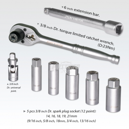 8 pcs 3/8" Torque Limited Rachet & Spark Plug Socket Set