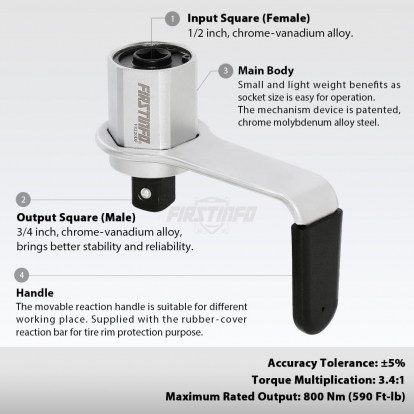 800 N.m. (590 Ft-lbs) Manual Torque Multiplier 3.4:1 Wrench