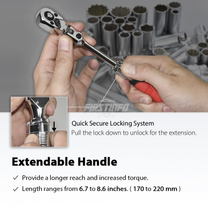 1/4" Dr. 72T Locking Flexible Extendable Ratchet Wrench Handle