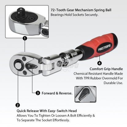 1/4" Dr. 72T Locking Flexible Extendable Ratchet Wrench Handle