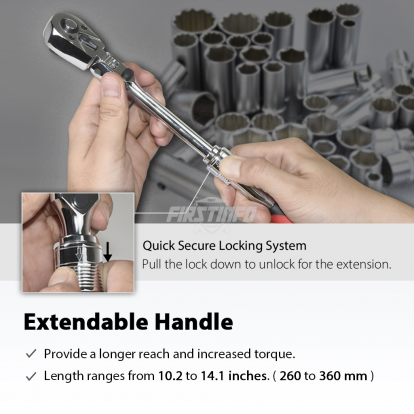 F3222NC 3/8" Dr. 72T Locking Flexible Extendable Ratchet Wrench Handle