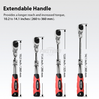 3/8" Dr. 72T Locking Flexible Extendable Ratchet Wrench Handle