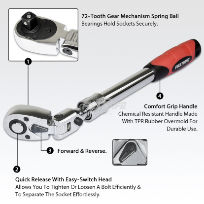 1/2" Dr. 72T Locking Flexible Extendable Ratchet Wrench Handle