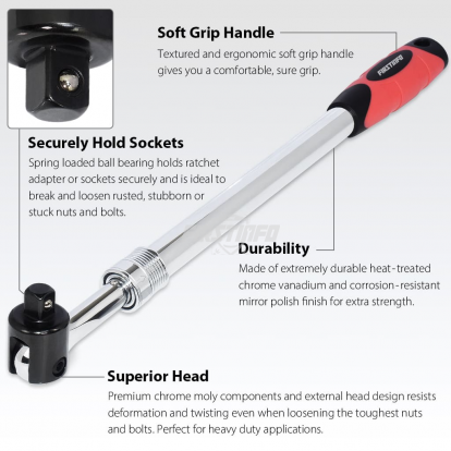 F32242D 1/2-Inch Drive Premium Breaker Bar with Ratchet Adapter