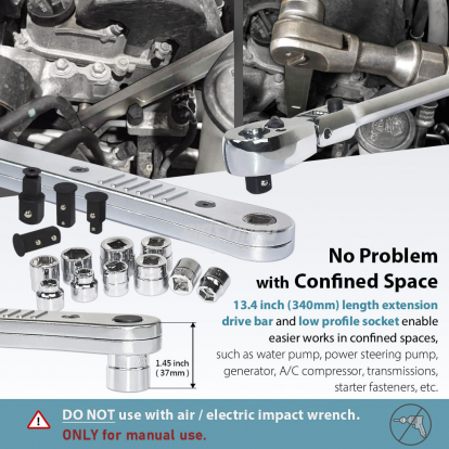 F32291C Ratchet Extension Drive Bar and Low Profile Socket Set