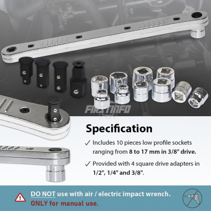 Ratchet Extension Drive Bar and Low Profile Socket Set