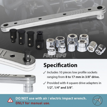 F32291C Ratchet Extension Drive Bar and Low Profile Socket Set