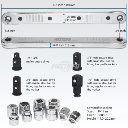 Ratchet Extension Drive Bar and Low Profile Socket Set