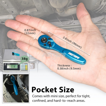 Mini 1/4”Socket Ratchet Wrench- Light Weight Aluminum, 72T Reversible