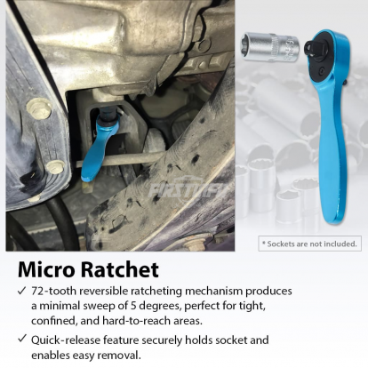 Mini 1/4”Socket Ratchet Wrench- Light Weight Aluminum, 72T Reversible