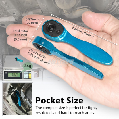 Mini 1/4” Hex Bit Ratchet Wrench- 72 Tooth, Low Profile, Light Weight, Aluminum