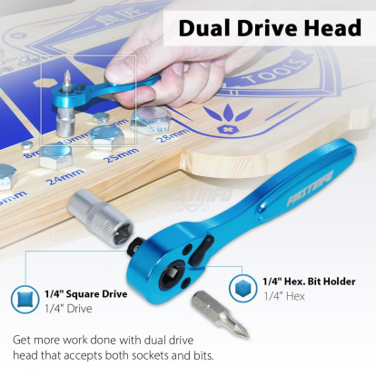 2-in-1 Mini 1/4” Hex Bit and Socket Ratchet Wrench- Light Weight Aluminum, 72T Reversible