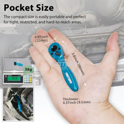 2-in-1 Mini 1/4” Hex Bit and Socket Ratchet Wrench- Light Weight Aluminum, 72T Reversible