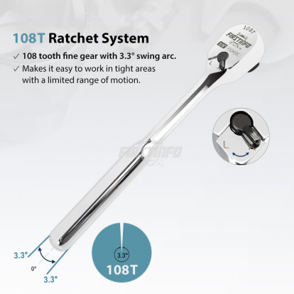 3/8" Drive Ratchet Handle Wrench 108-Tooth Sealed Head Design Stubby Ratchet Handle Reversible