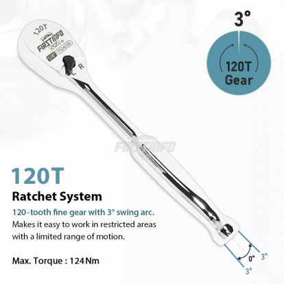 F32433B 1/4" Drive Ratchet Handle Wrench 120-Tooth Sealed Head Design