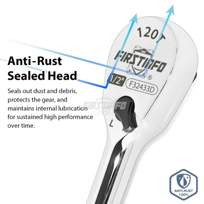 F32433D 1/2" Drive Ratchet Handle Wrench 120-Tooth Sealed Head Design