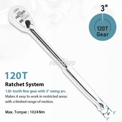 F32433D 1/2" Drive Ratchet Handle Wrench 120-Tooth Sealed Head Design