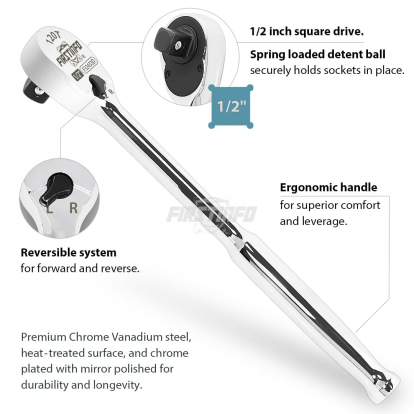 F32433D 1/2" Drive Ratchet Handle Wrench 120-Tooth Sealed Head Design