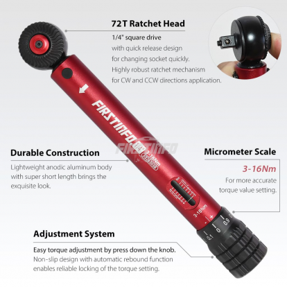 F326303B 1/4" Drive Aluminum Adjustable Mini Torque Wrench 3~16Nm