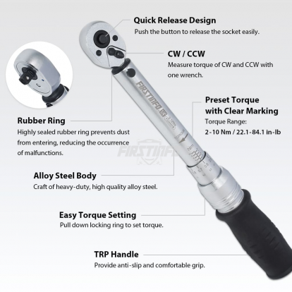 F326501B 1/4" Adjustable Torque Wrench 2~10 N.M/ 22.1~84.1 IN-LB