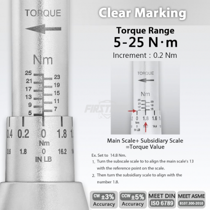 F326503C 3/8" Adjustable Torque Wrench 5~25 N.M/ 53.1-212.4 IN-LB