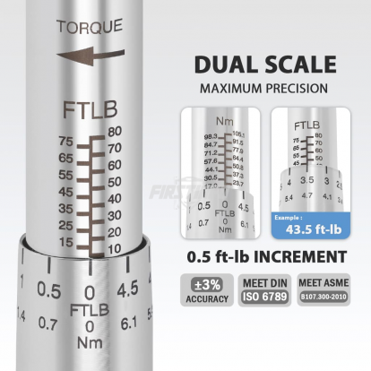 F326703C 3/8" Dr. Adjustable Torque Wrench 10-80ft-lbs/17-105.1Nm