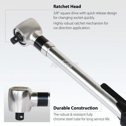 3/8 inch Drive Free Turn NOT Click Type Precision Certified Adjustable Slipping Type Torque Wrench 10-60 Nm / 8-44 Ft-lbs with Dual Scale