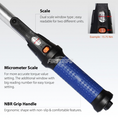 3/8 inch Drive Free Turn NOT Click Type Precision Certified Adjustable Slipping Type Torque Wrench 10-60 Nm / 8-44 Ft-lbs with Dual Scale