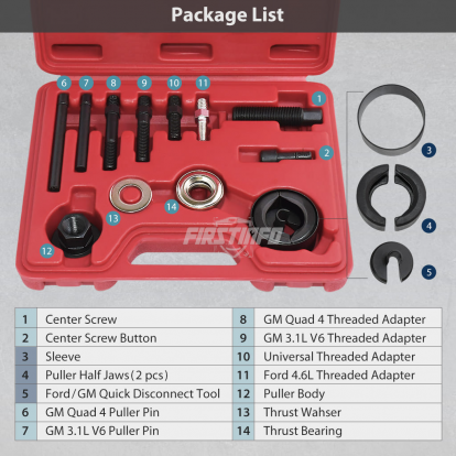 Power Steering Pulley Puller Installer Kit for Water Pump, Vacuum Pump Pulleys Installation Remover