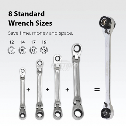 8 in 1 (8~19mm) 12-Point (90T) Ratcheting Wrench