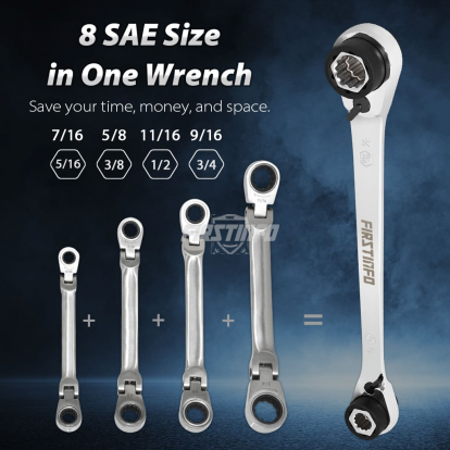 8 in 1 12-Point Reversible Ratchet Wrench (90T/SAE)