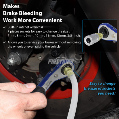 7 pcs Brake Fluid Bleeder Socket Adapter with Check Valve & Ratchet Wrench Kit