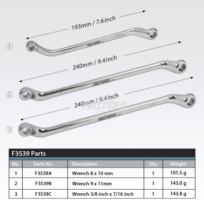 F3539 3 Pcs Hex Offset Brake Fluid Bleeding Wrench Set