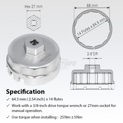 F3545A 3/8" Oil Filter Wrench 64.5mm 14 flutes for Toyota/Lexus