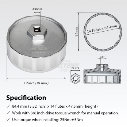 F3546BENZ 84.4 mm 14 Flutes Oil Filter Wrench for Mercedes-Benz